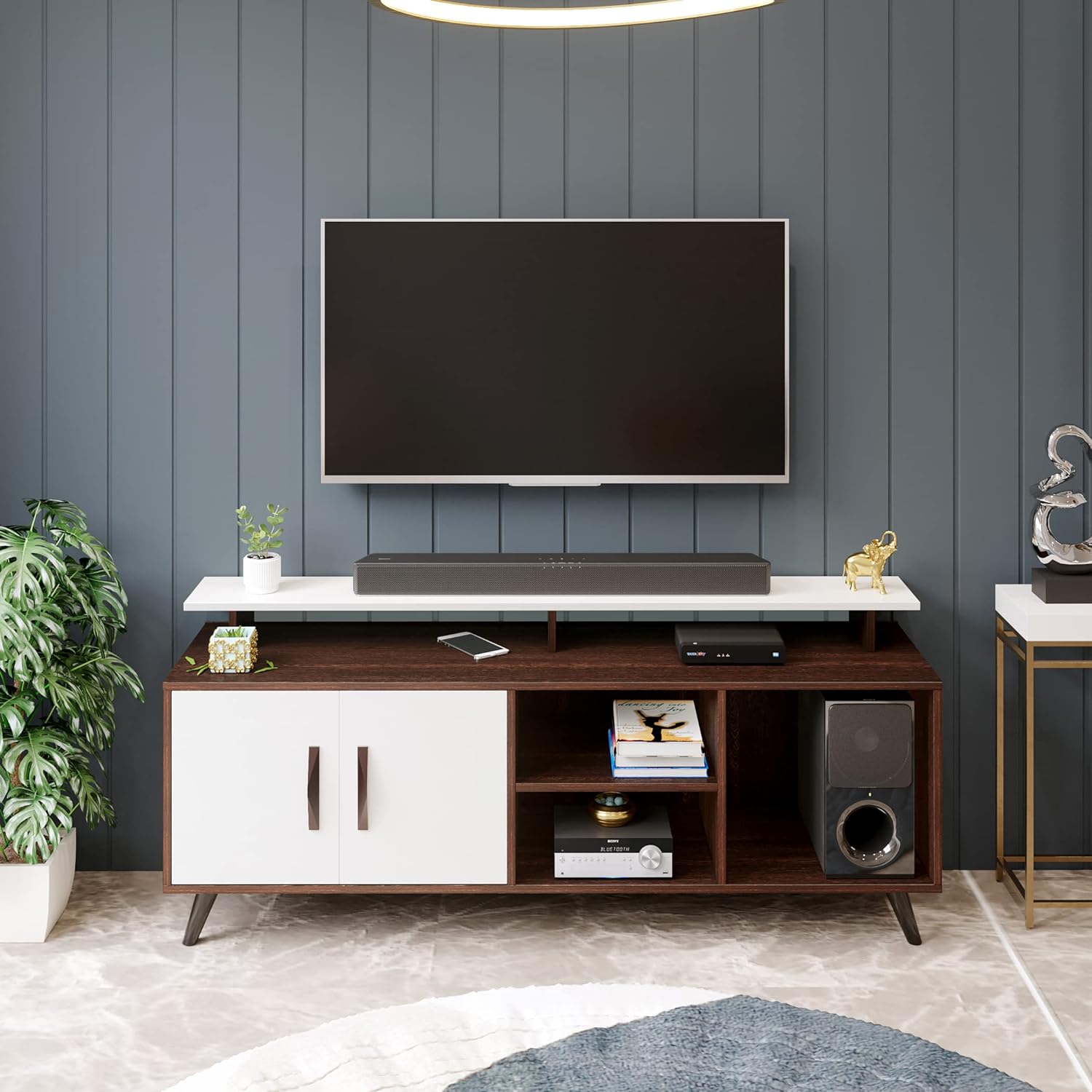BLUEWUD Skiddo Engineered Wood TV Entertainment Unit Set Top Box Stand/TV Cabinet with Shelves for Books & Décor Display Unit Bed Living Room Upto 55 Inches - DIY (Wenge & White) | Online Shop