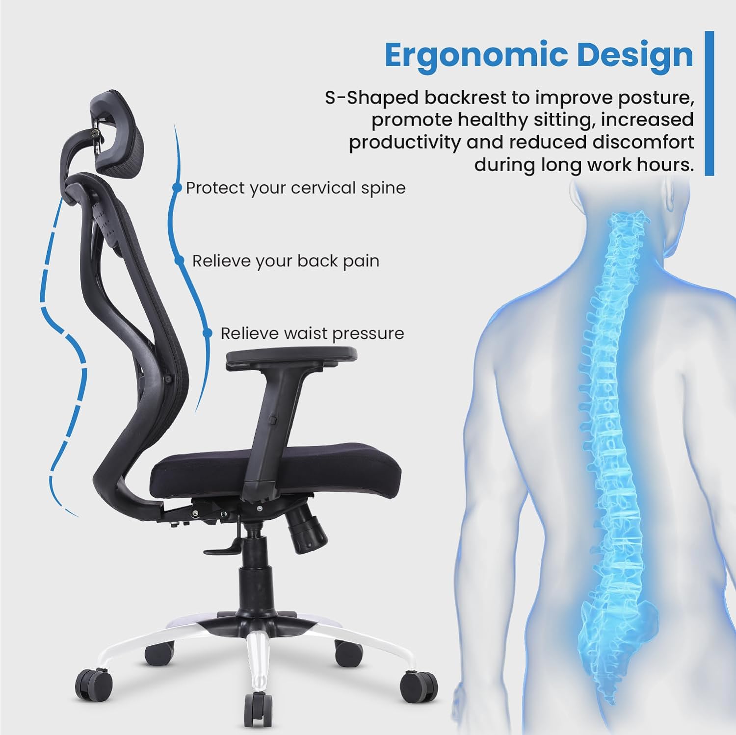 Vergo Transform Ergonomic High Back Mesh Office Chair | Lumbar Support, Adjustable Armrests, Multi Lock Synchro Mechanism, Metal Base | Home Office Desk Chair, 3 Years Warranty (Black) | Online Shop