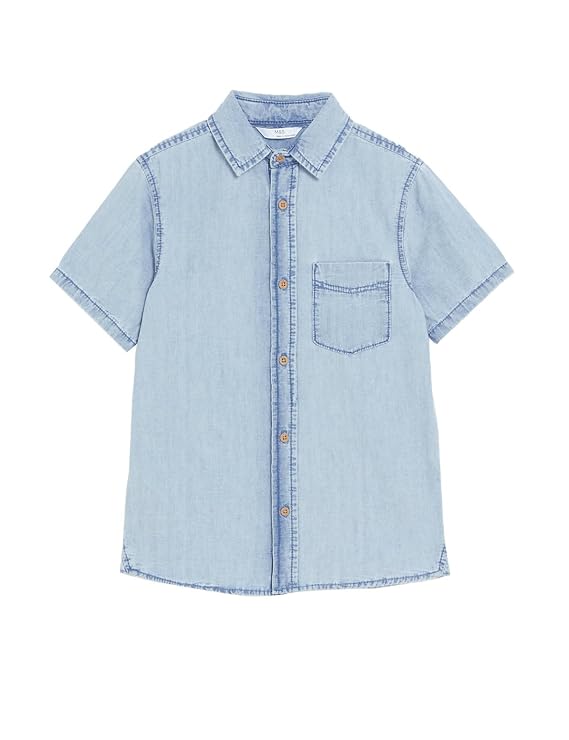 Marks & Spencer Boys Solid Cotton Collared Neck Regular Fit Shirt | Online Shop