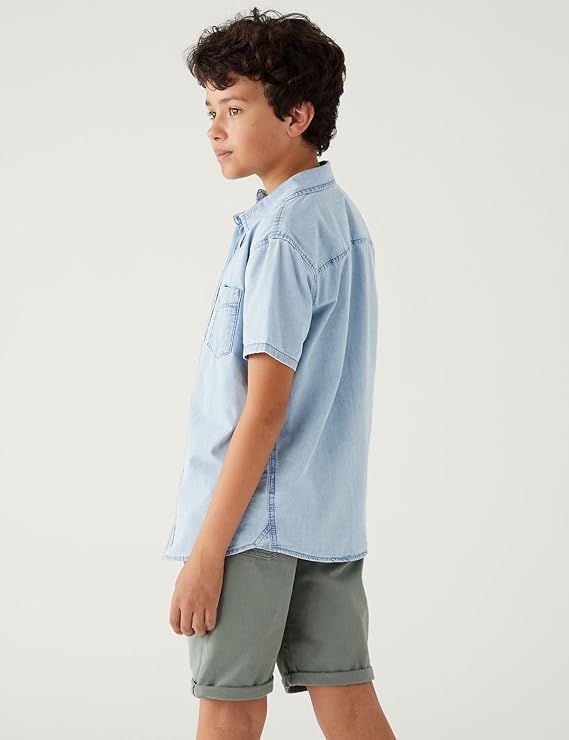 Marks & Spencer Boys Solid Cotton Collared Neck Regular Fit Shirt | Online Shop