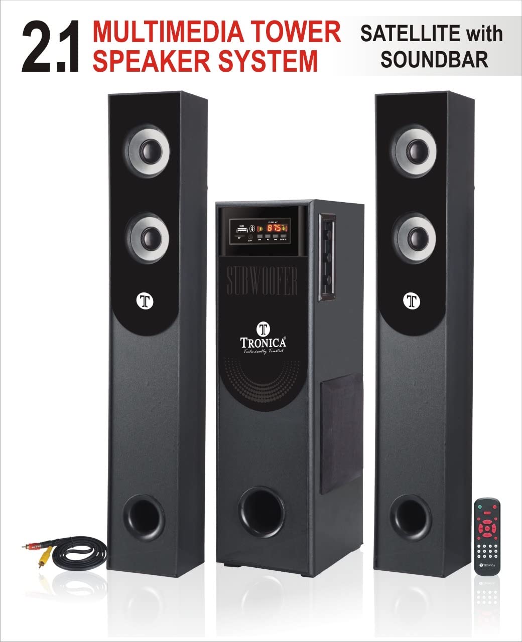 TRONICA TR-1501 Auxiliary, Bluetooth Deep Bass Home Theater with Subwoofer 2.1 Channel with 55W Premium Signature Sound, Multiple Connectivity Modes, Master Remote and Sleek Finish (Black) | Online Shop