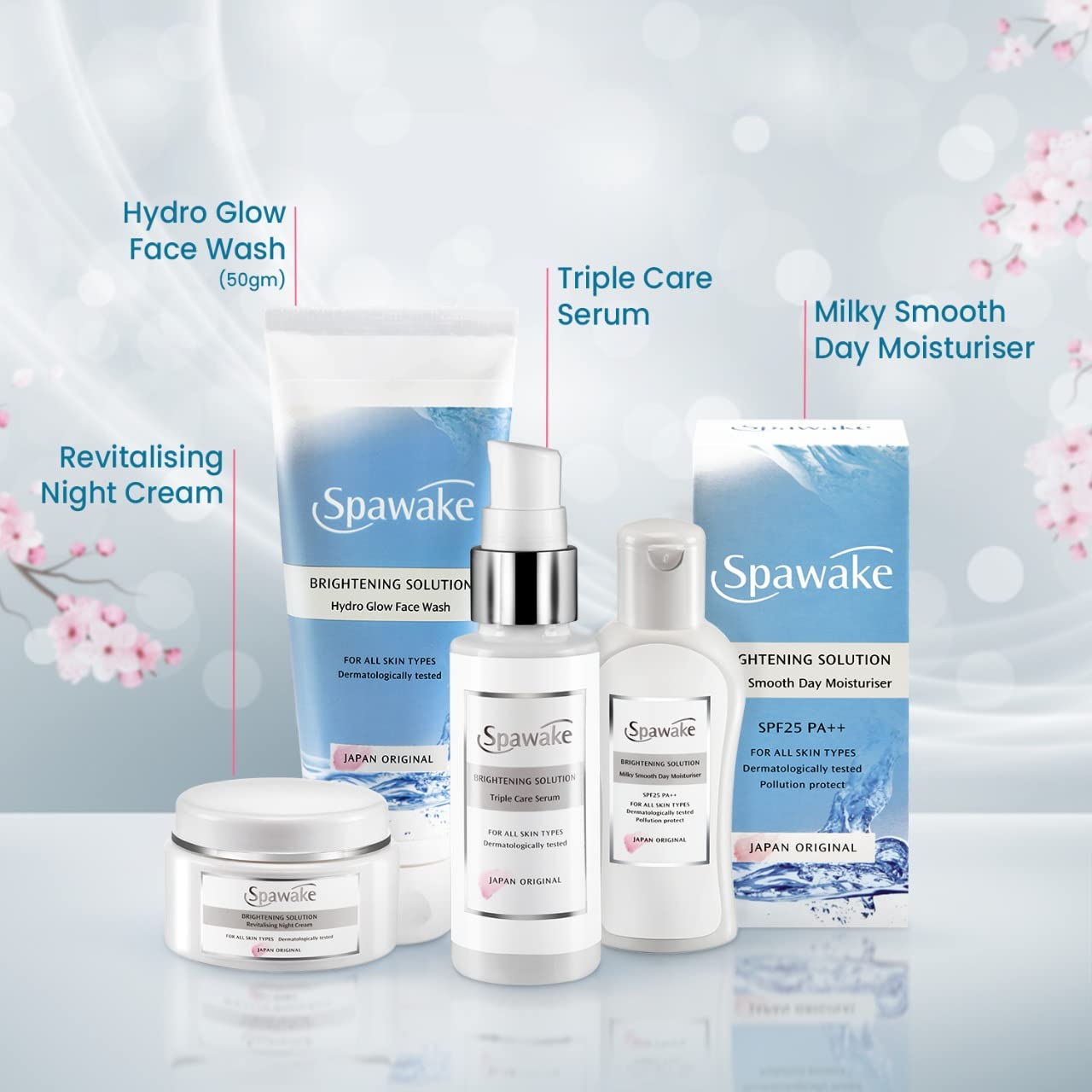 Spawake Skin Care Kit Brightening (Face Wash + Face Serum + Moisturizer + Night Cream) 190g | Online Shop